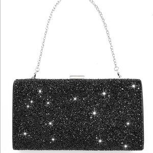 Black Crystal Purse with Crystals on Front and Back & silver detachable chain